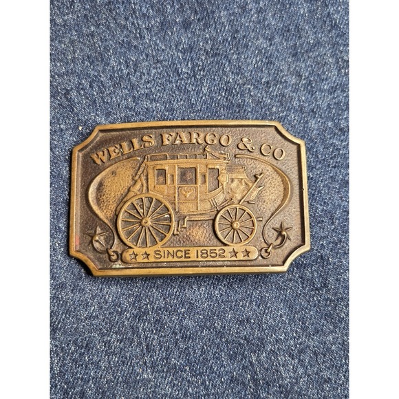 Wells Fargo 1973 Vintage Commemorative Brass Buckle - Rectangle